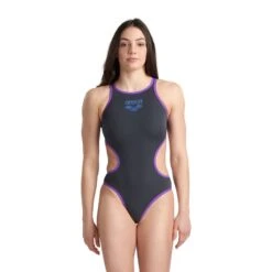 Arena One Biglogo Damen Badeanzug Schwarz/lila