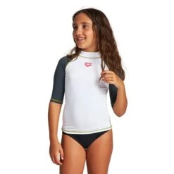 Arena Rash Mädchen Schwimmshirt Kurzarm Weiß/grau/rosa