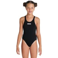 Arena Team Swim Tech Solid Mädchen Badeanzug Schwarz/weiß