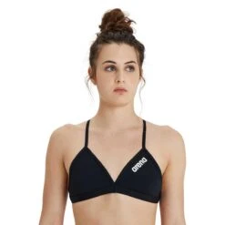 Arena Team Tie Back Solid Damen Bikinitop Schwarz/weiß