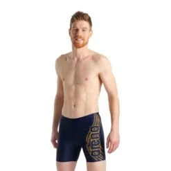 Arena Graphic Mid Badehose Marineblau/gelb