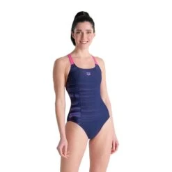 Arena Graphic Damen Badeanzug Marineblau/rosa/lila