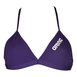 Arena Solid Tie Back Damen Bikinitop Dunkelblau/ Weißes Logo